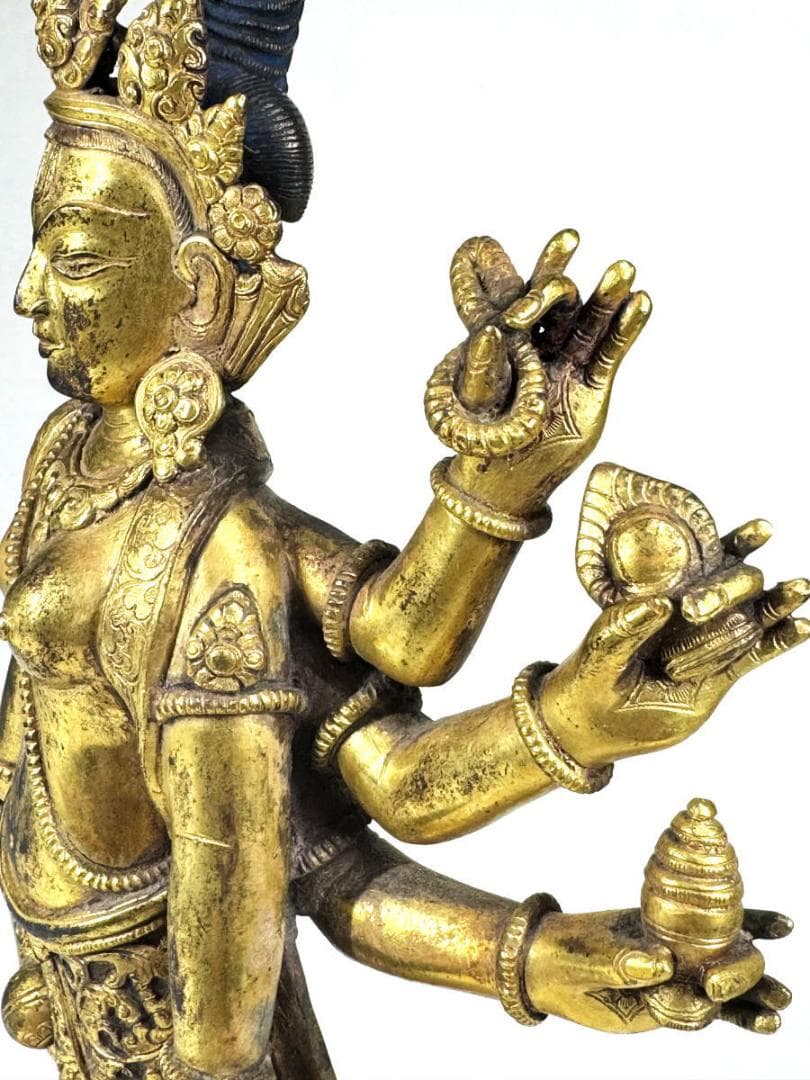 古銅鎏金八臂観音立像 伝世品仏像 仏教美術 ウブ品 入手