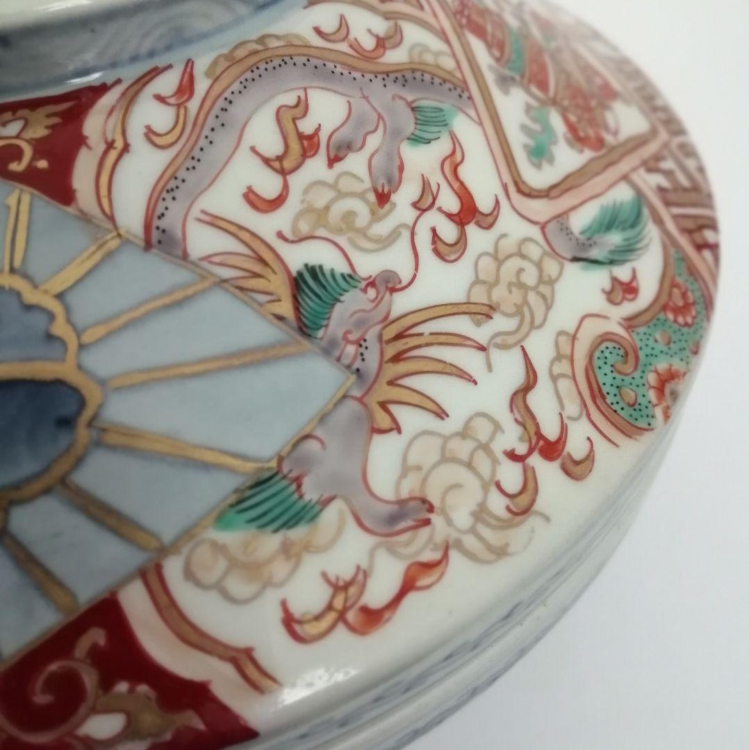 古伊万里　蓋物　色絵金彩　鳳凰と龍の図　食籠
