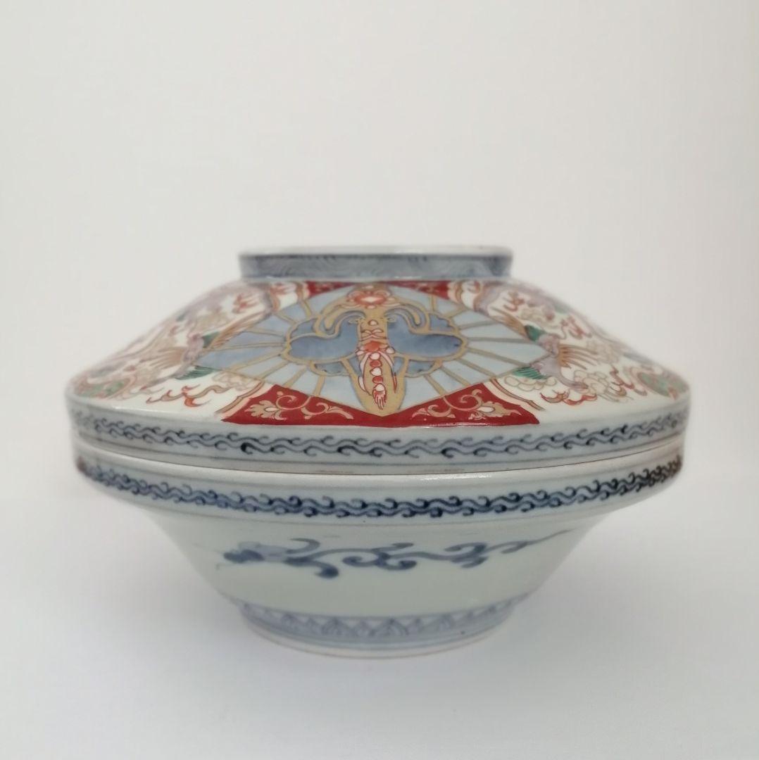 古伊万里　蓋物　色絵金彩　鳳凰と龍の図　食籠