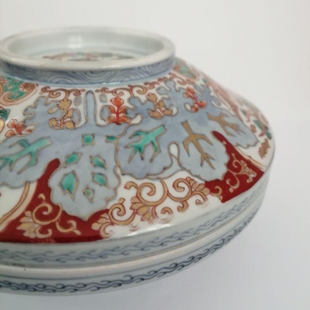 古伊万里　蓋物　色絵金彩　鳳凰と龍の図　食籠