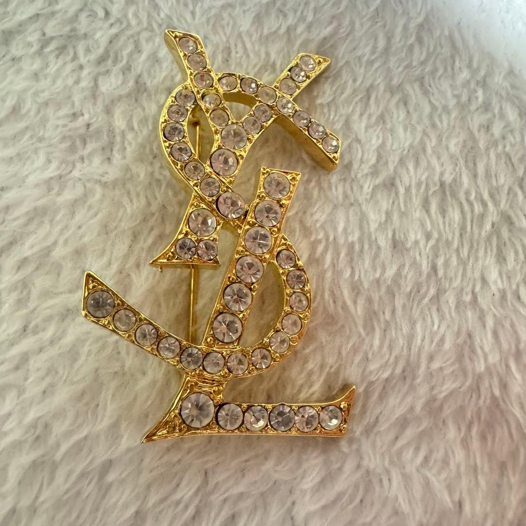 イヴ・サンローラン ブローチ YSL ラインストーン カサンドラロゴ 90´s