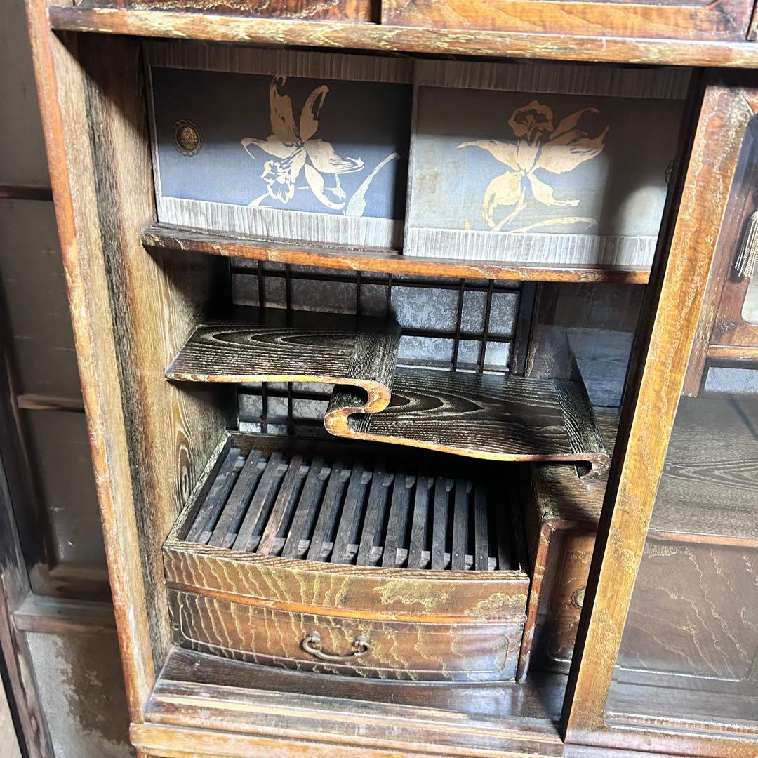 昭和レトロ 欅杢 茶箪笥 水屋箪笥 古民家家具 茶箪笥 ケヤキ 和風
