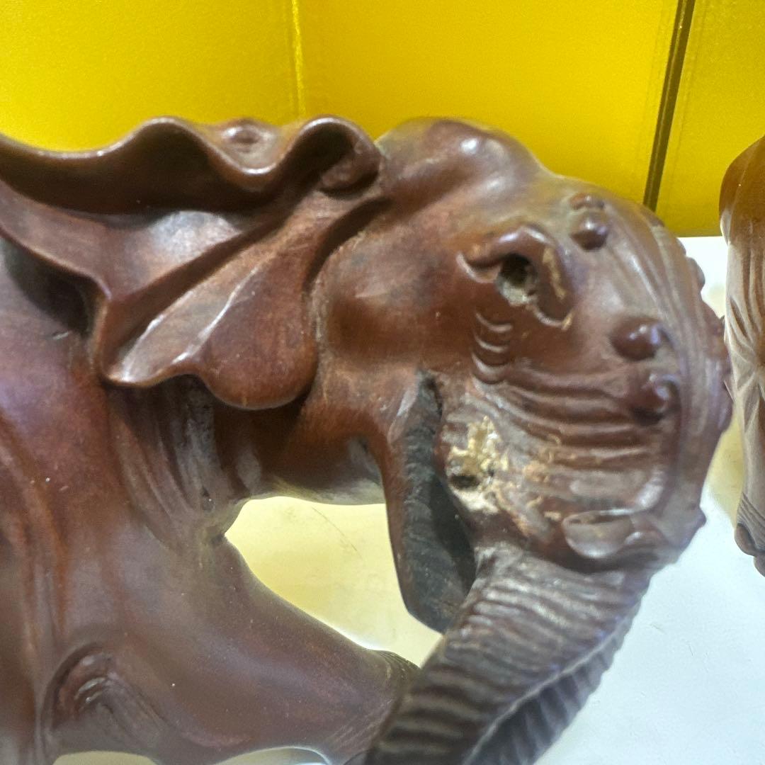 木製象の彫刻 2体セット