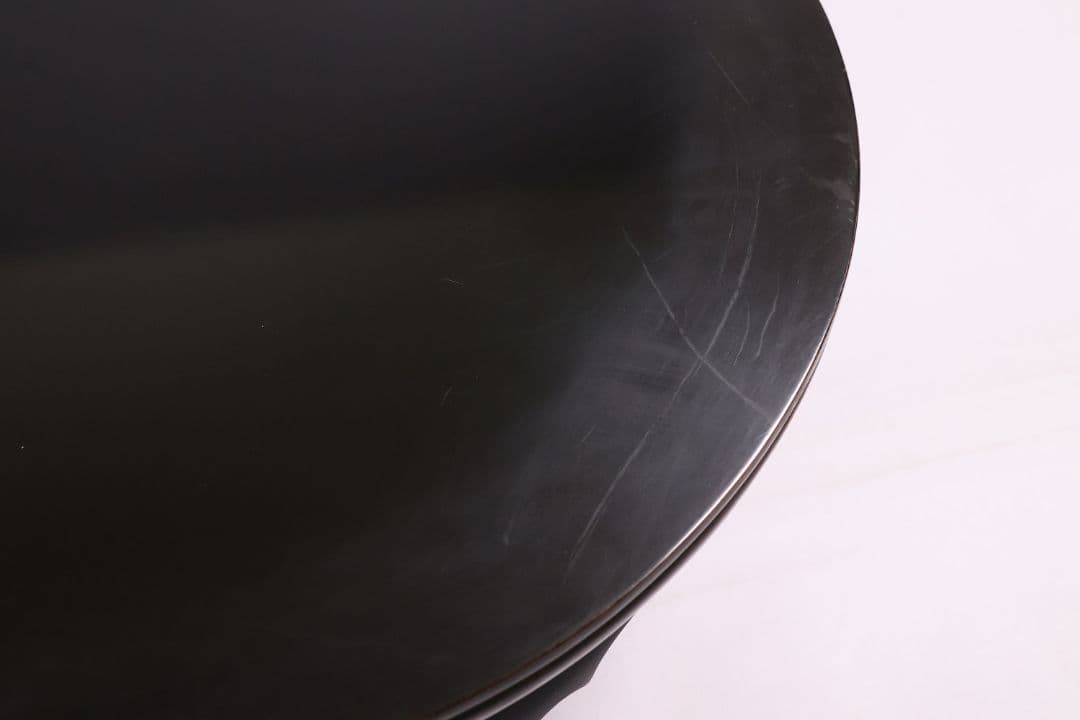 木製 漆塗 古い黒塗丸卓 39.5cm 花台 香炉台 丸形 猫足【MA612】