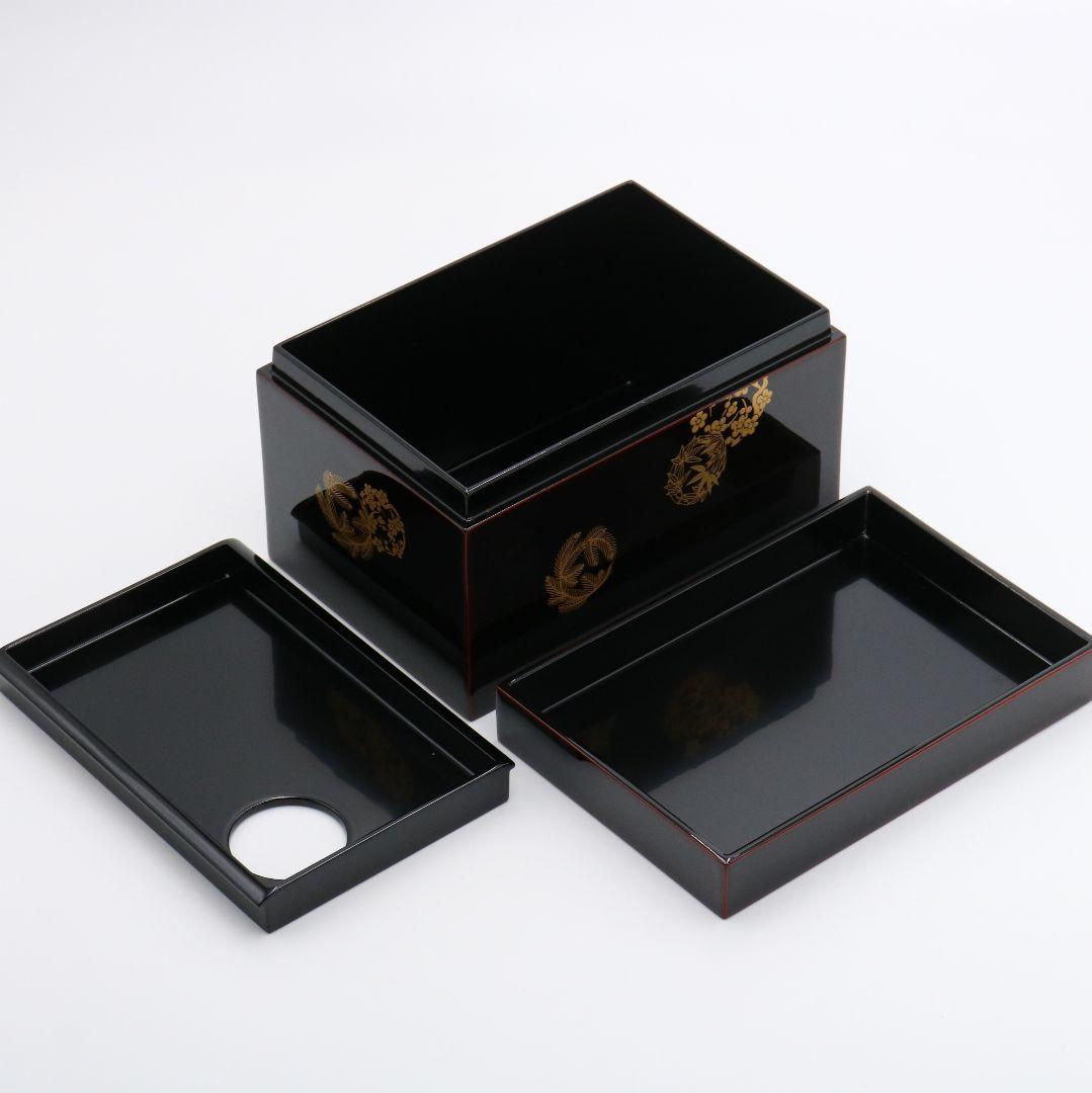 溜塗花丸利休茶箱 茶道具 紙箱付　V196　1F14D