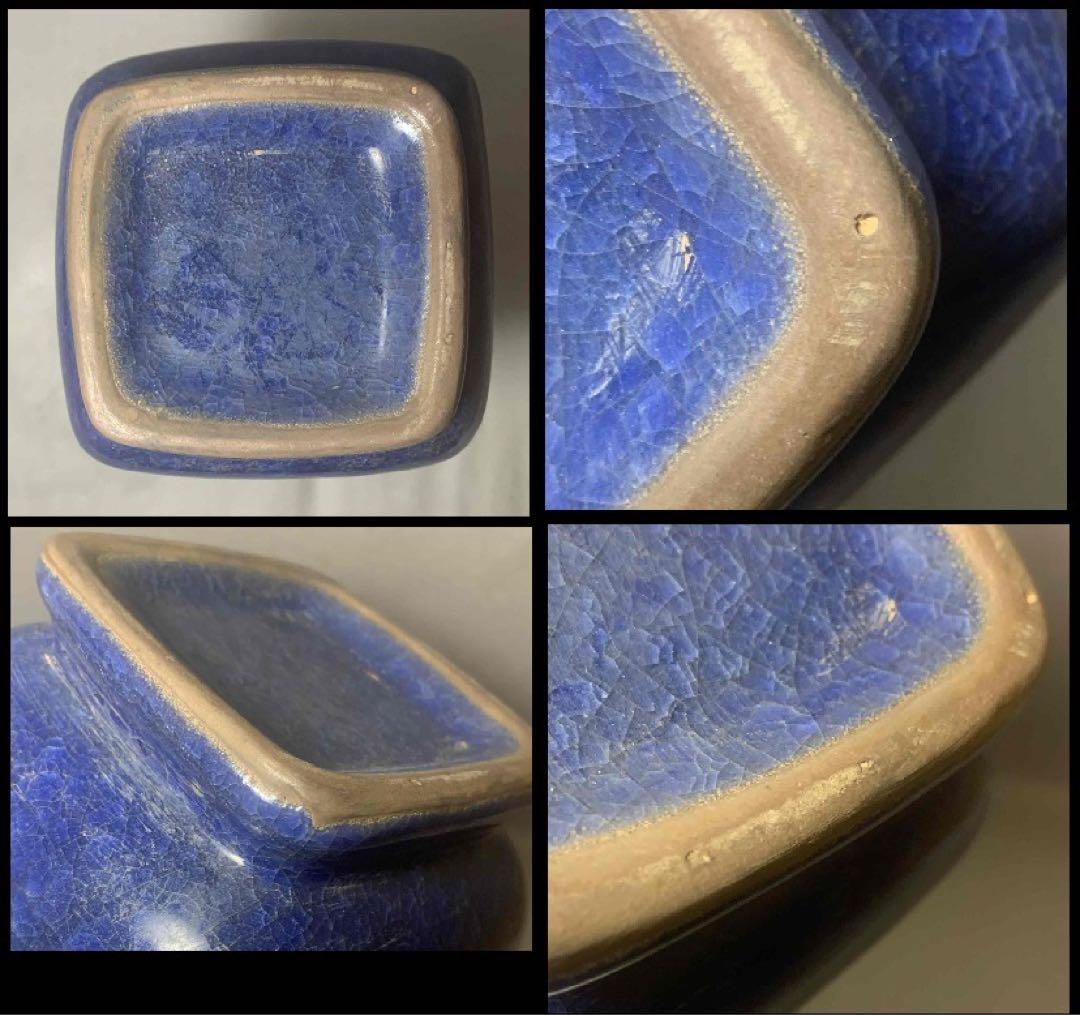 中国 青釉耳付四方形下膨瓶 u6210403