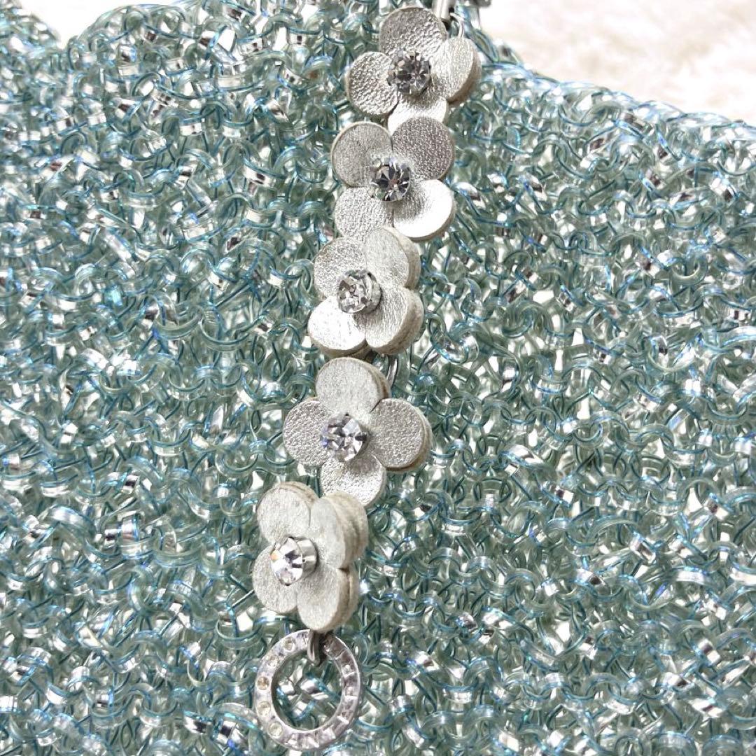 フラワー アンテプリマ スクエア ブルーシルバー ワイヤーバッグ チャーム