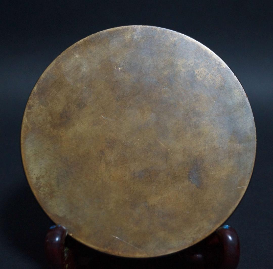 江戸時代 金工細工『鶴亀松文』天下一 古銅鏡 古鏡 和鏡☆時代物