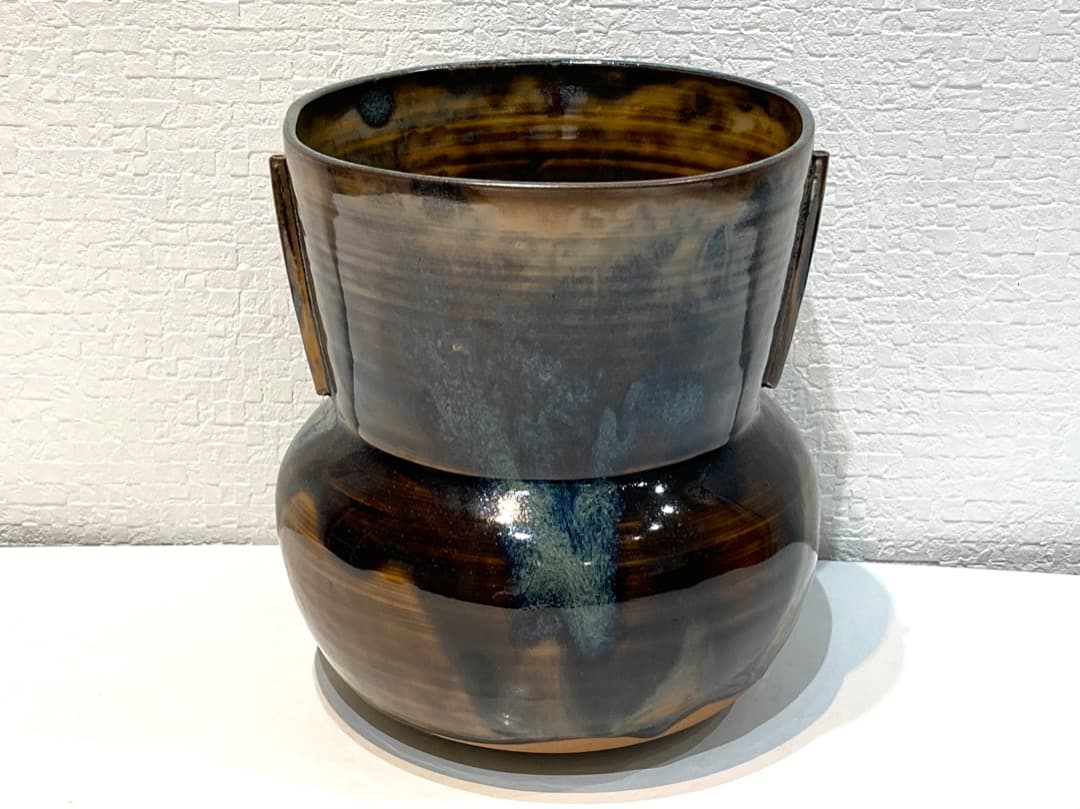 480-158【十四代 亀井味楽 高取 耳付水指】堀内宗完