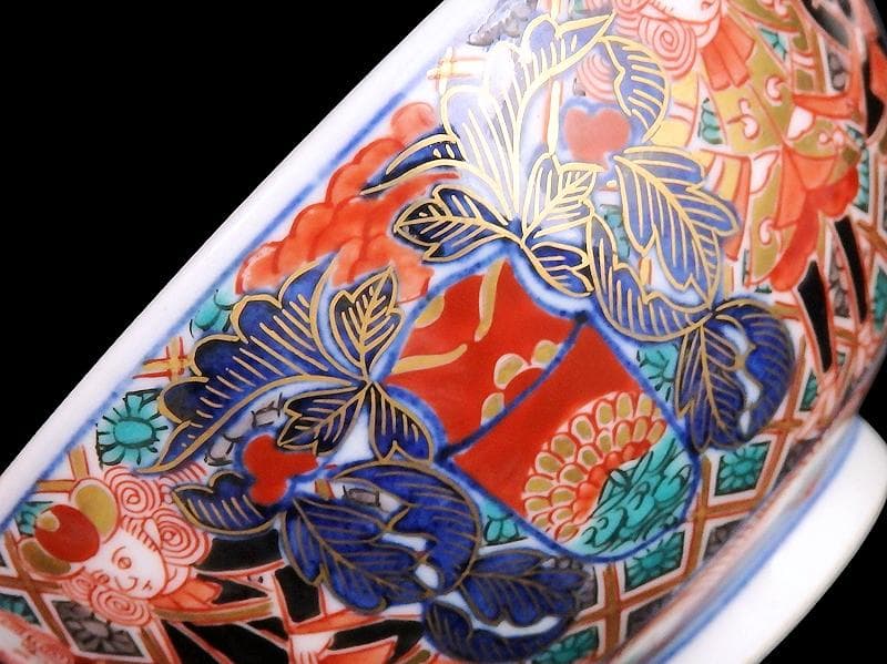 大聖寺伊万里　金襴手　五艘船に南蛮人の図　蓋茶碗　D898AS-CYo