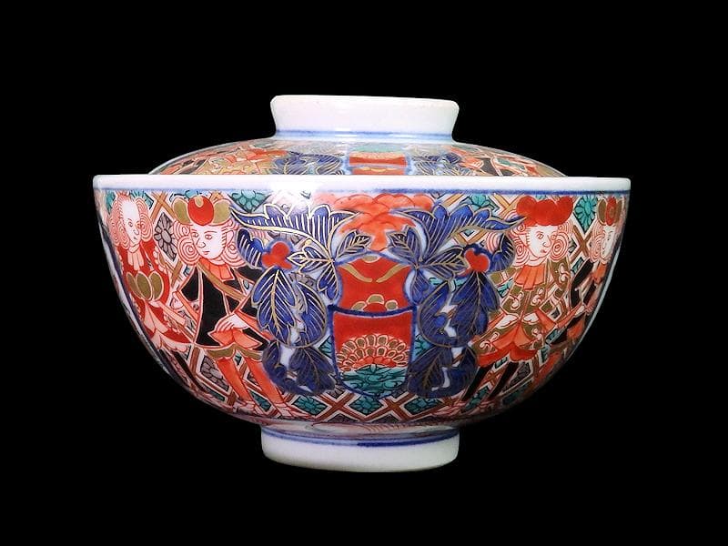 大聖寺伊万里　金襴手　五艘船に南蛮人の図　蓋茶碗　D898AS-CYo