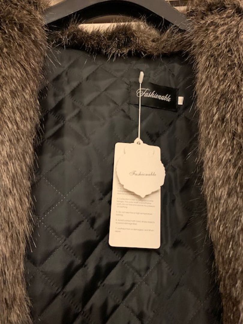 新品　Fashionable フード付きロングコート 茶系