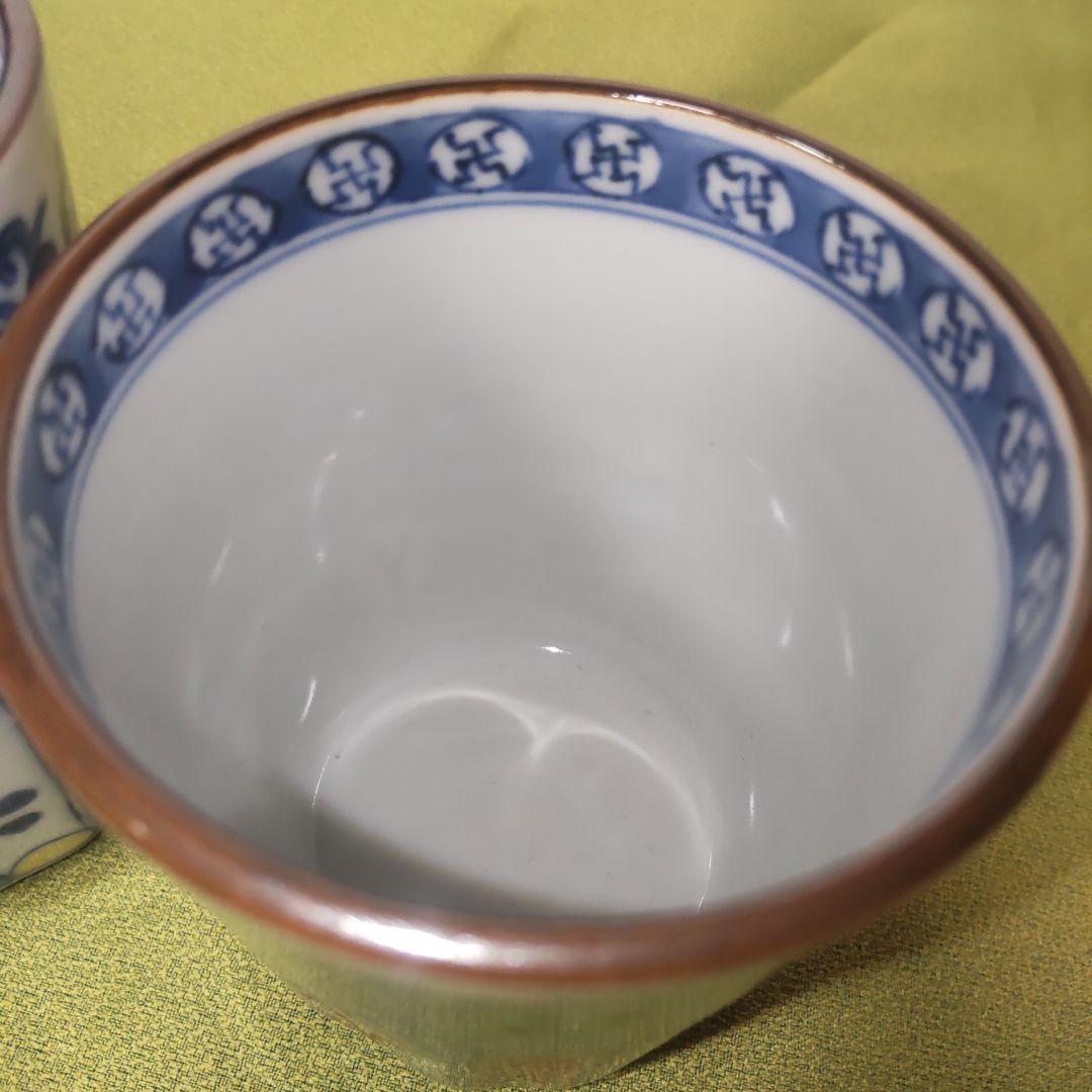 清水焼 京焼 加藤 雲泉 花唐草 湯飲み 夫婦 ペア 染付 色絵 手描き