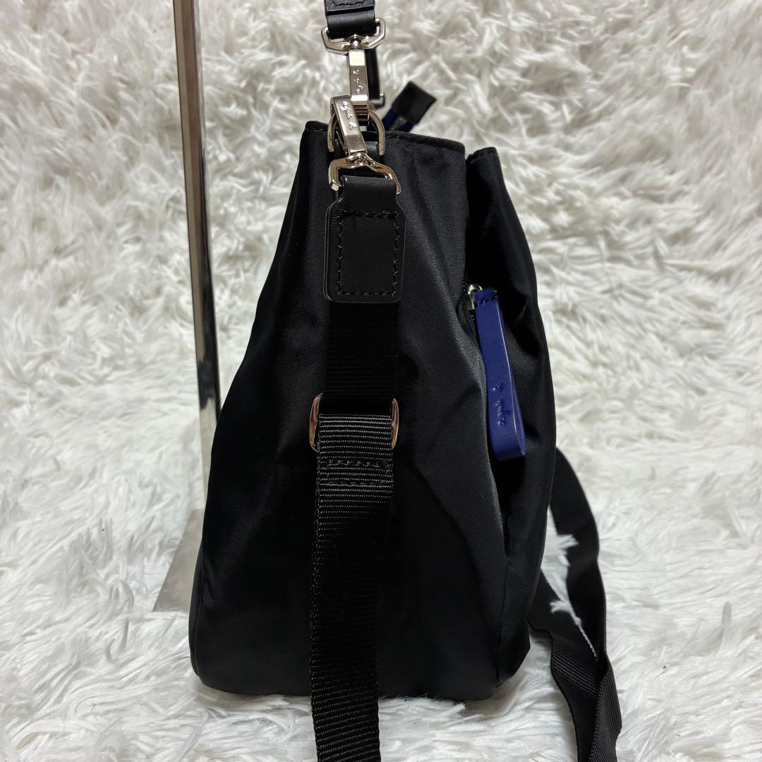 アニエスベー　2wayバッグ　ナイロン　レザー　ゴールドロゴ　ブラック×ブルー