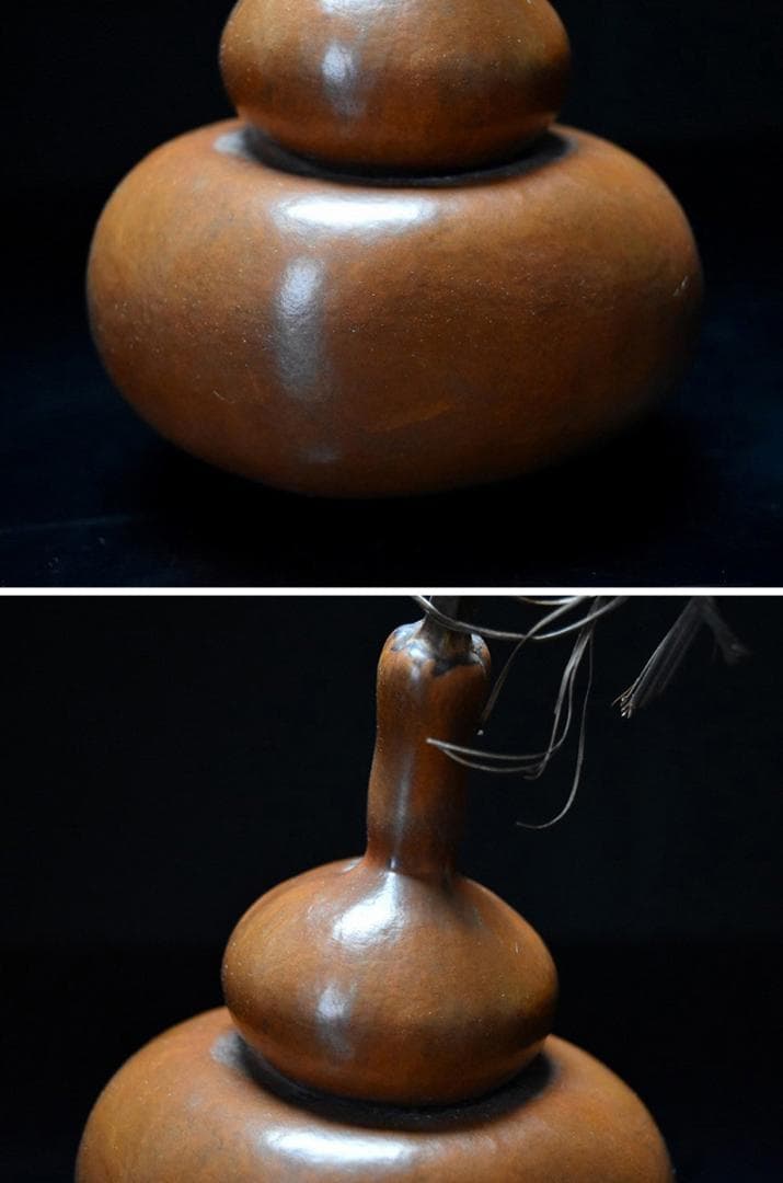 匏】 ☆ 匏器 文玩葫芦 ☆ 清朝期 長頸 茎付 経年色