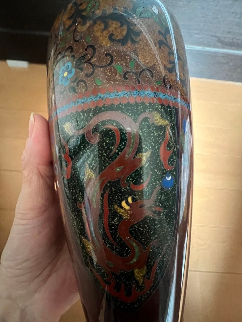 最高級日本七宝花瓶 龍と鳳凰 花唐草文 骨董2 景泰藍