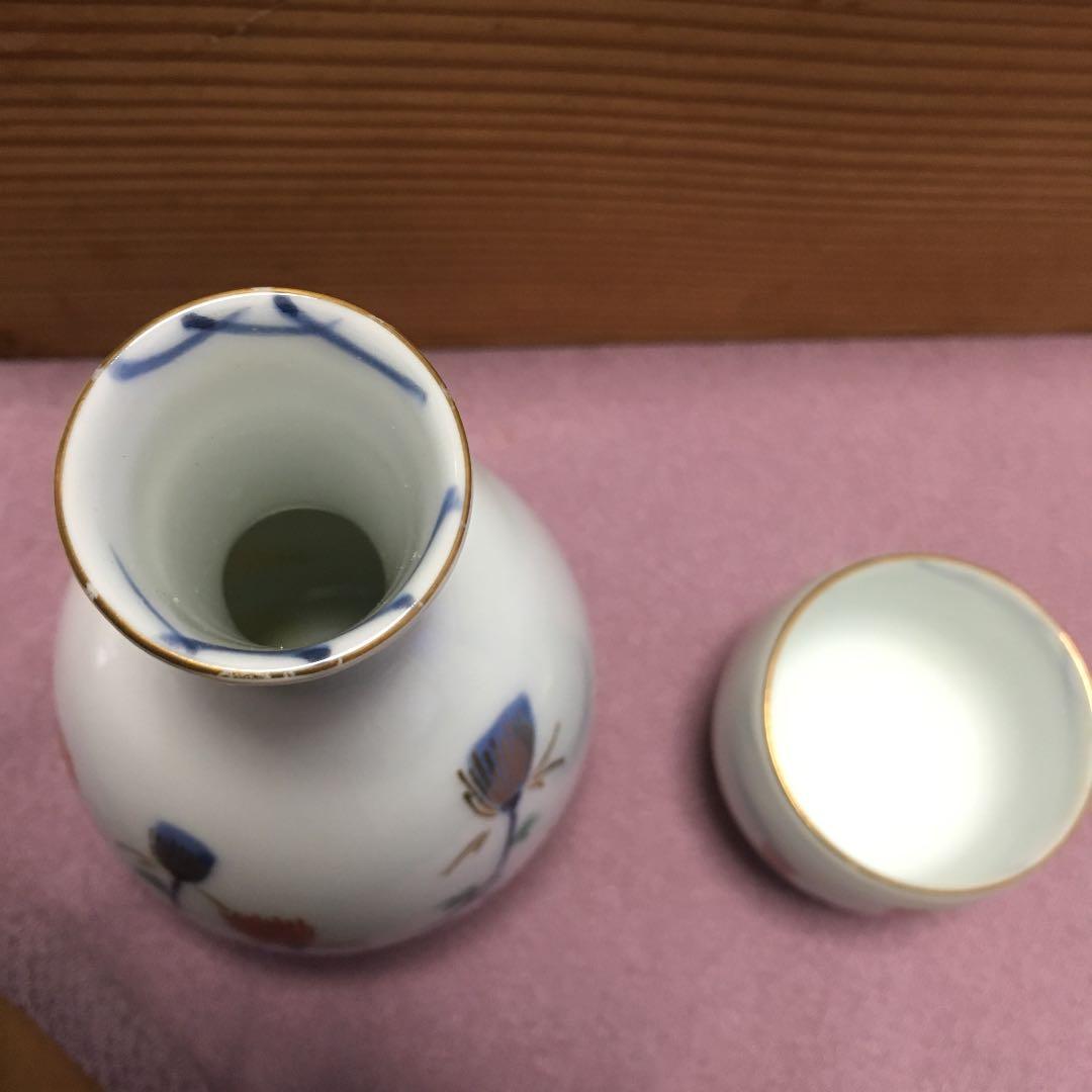 0524　有田焼 鶴松窯 酒器揃 徳利×2、お猪口×5 化粧箱付き