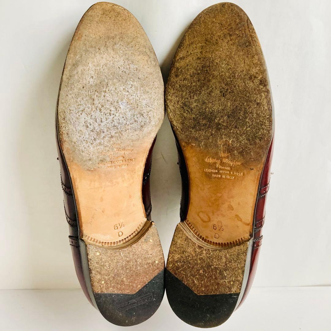 サルバトーレ フェラガモ ウイングチップ 24.5cm ボルドー 除菌・消臭済み