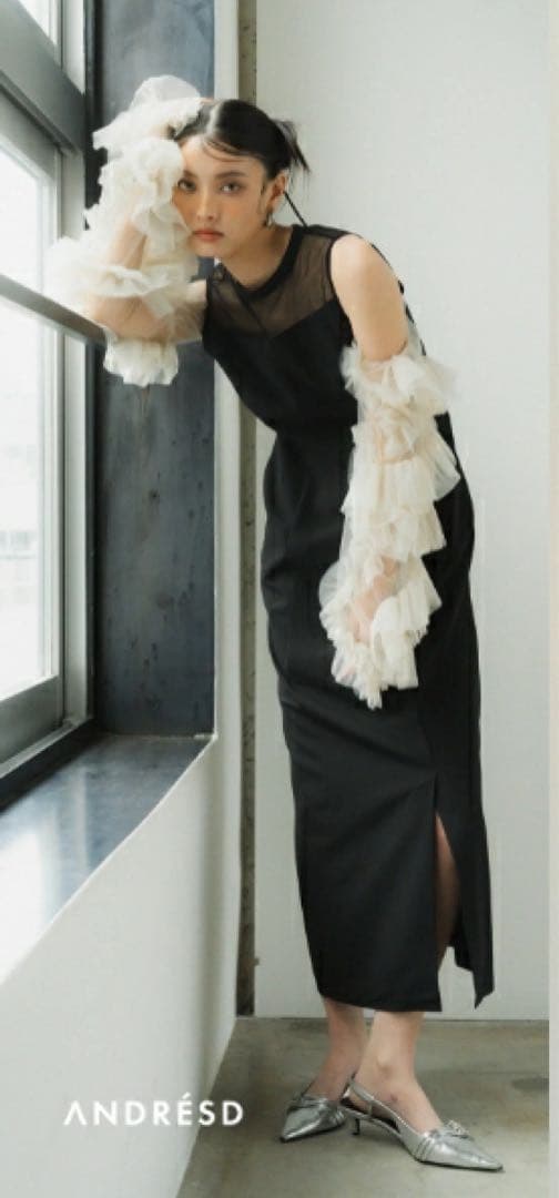 ANDRESD オケージョンドレス　袖チュール取り外し可能