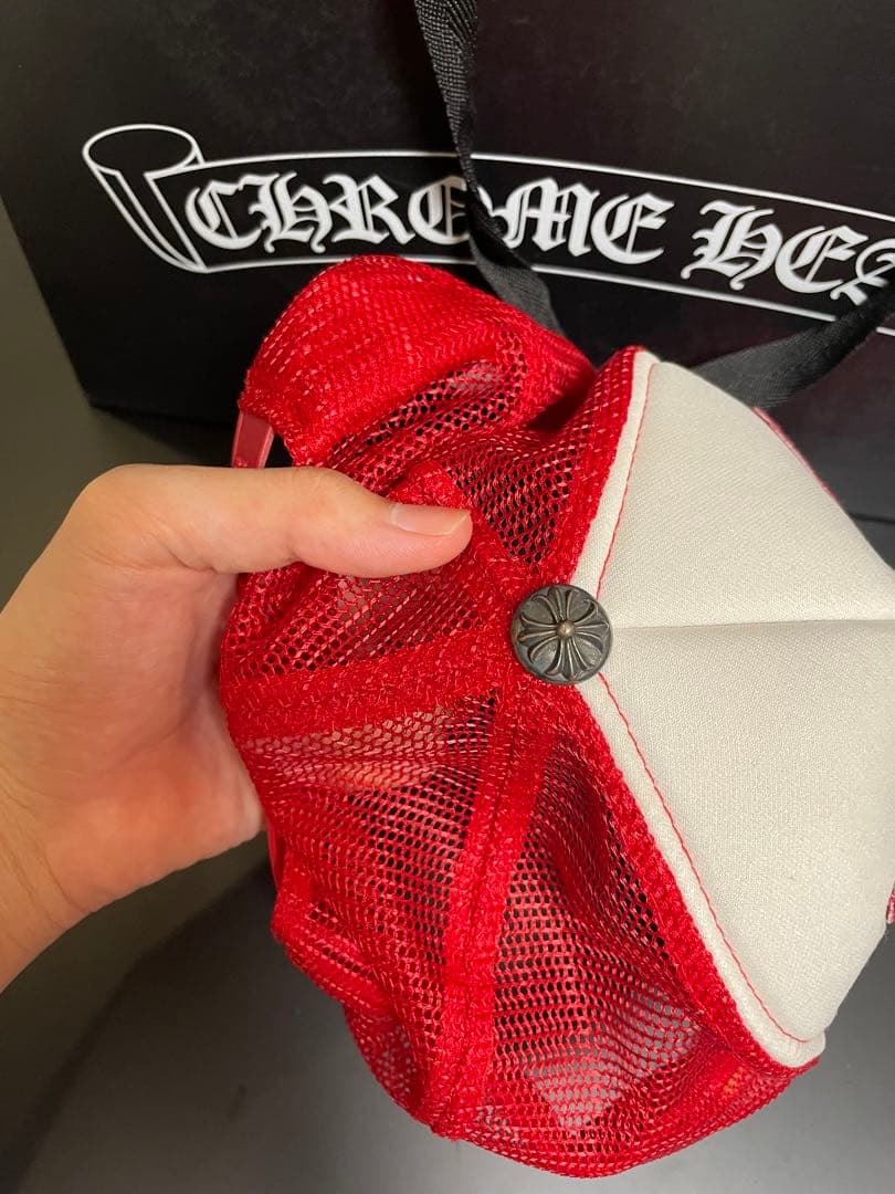 希少CHROME HEARTS キャップ 赤/白 クロムハーツ メッシュキャップ