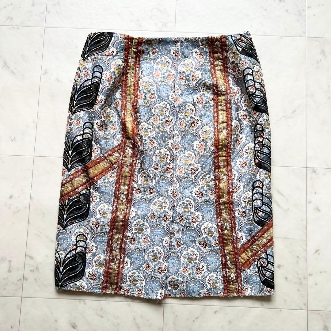 PRADA 高級シルク フラワージャガード ゴブラン織り タイトスカート 40