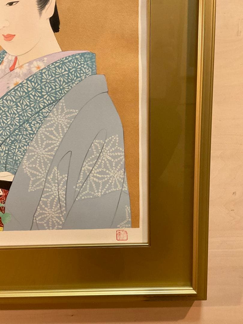 伊東深水 「夜會巻」 リトグラフ 落款・エディション・作品証明シール