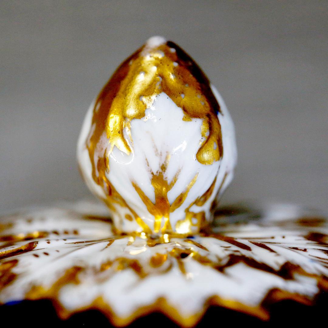 送料込み】ドレスデン 帆船 壺 蓋付き 飾り壺 コバルト 金彩 ①