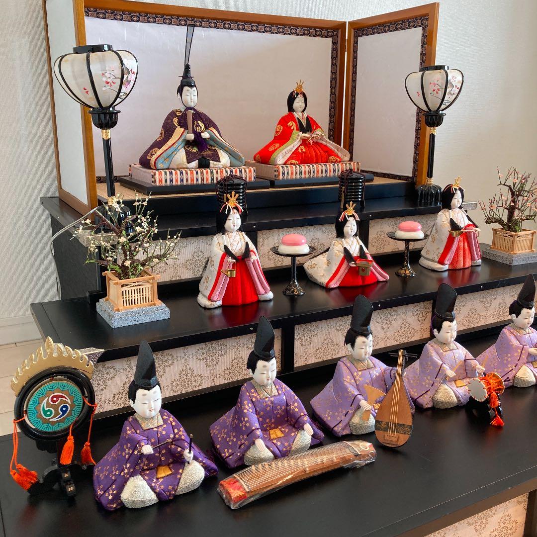 はぎー　お雛様　三段　久月　黒い雛壇　七楽人　※都内直接お渡し品