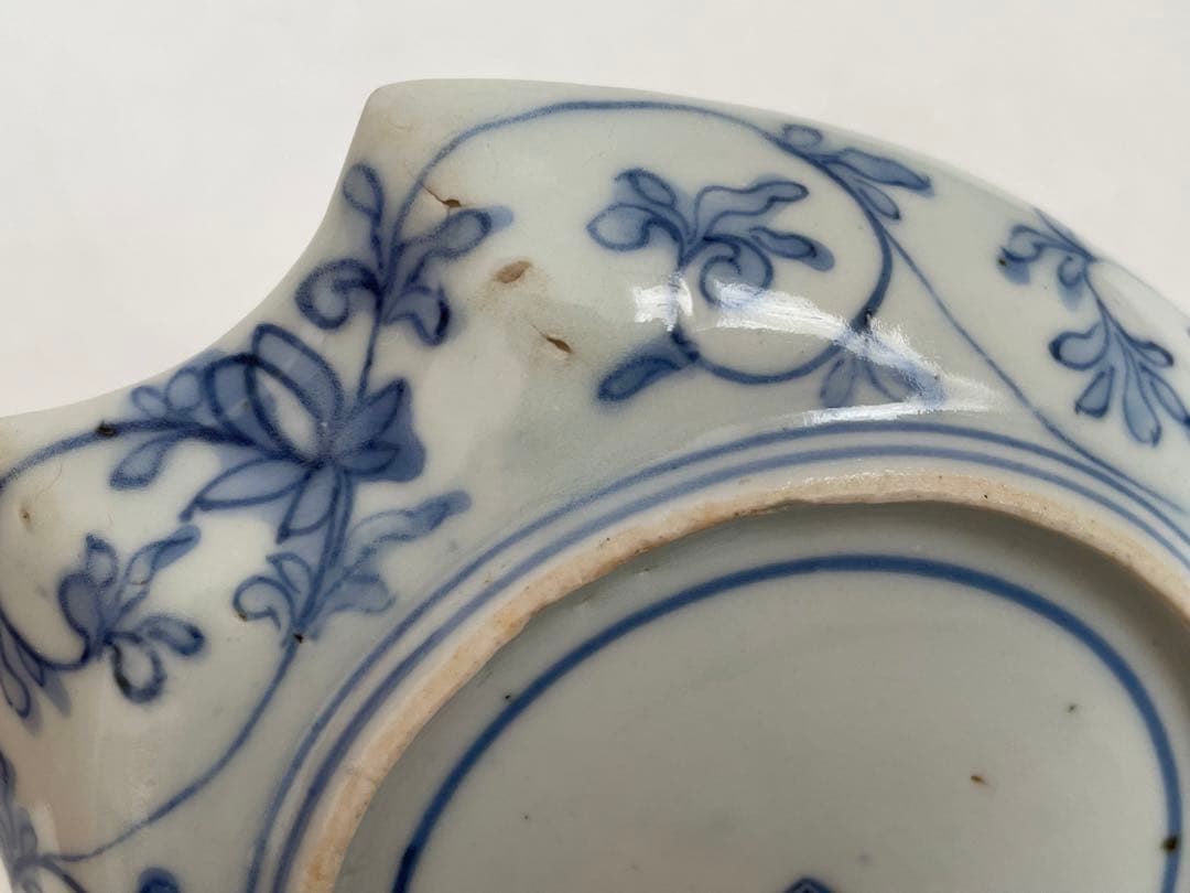 骨董 アンティーク 古伊万里 菱形 染付 逆唐草文様 変形皿 小皿 角福