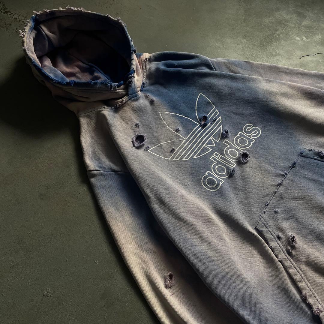 y2k“broken”超フェード“ターコイズ”2XO“boro hoodie