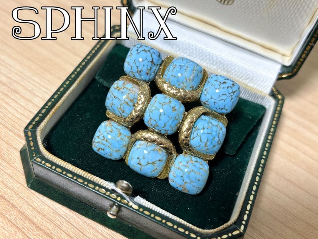 Sphinx ヴィンテージ ターコイズ ガラス ゴールド ブローチ - メルカリ