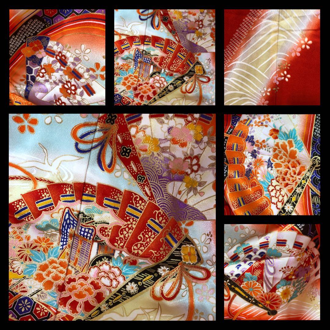 七五三7歳❣️人気赤地暈し金彩際立つ完全フルセッット⭐︎扇熨斗鶴菊金彩煌びやか際立つ