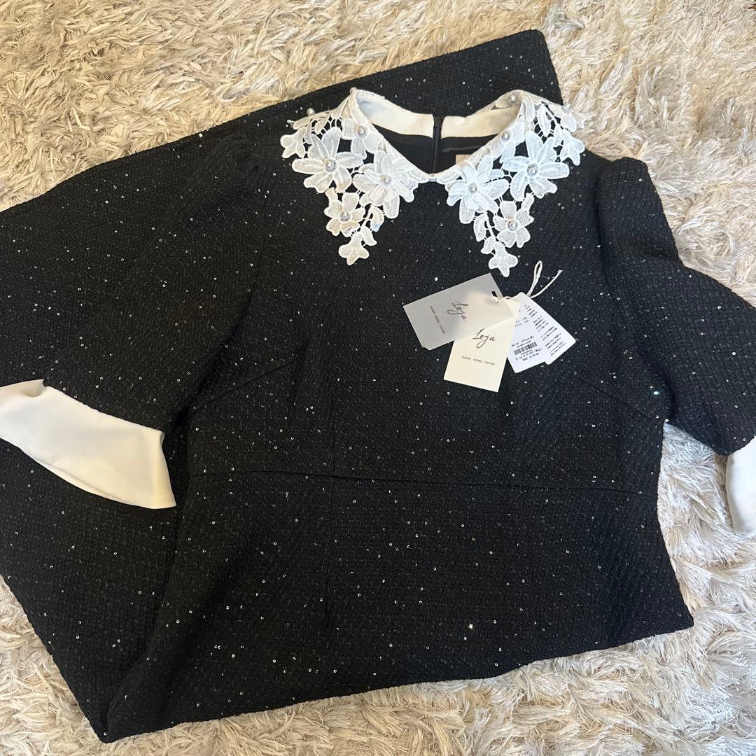 leja ドレス 花柄レースカラースパンコールAラインワンピースドレス