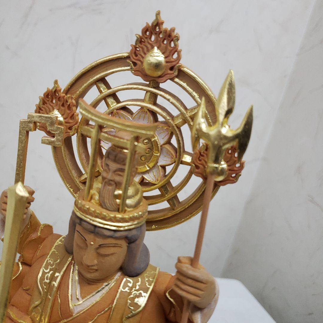 Bフライデー蔵出し特価淡彩色切りがね仏像◇ヒバ材 八臂弁才天(