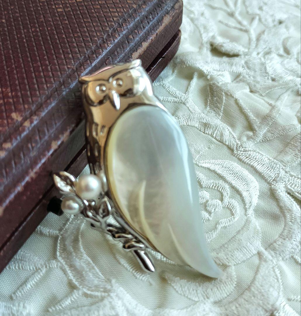 希少 TASAKI 田崎真珠 アコヤパール フクロウ ブローチ シェル