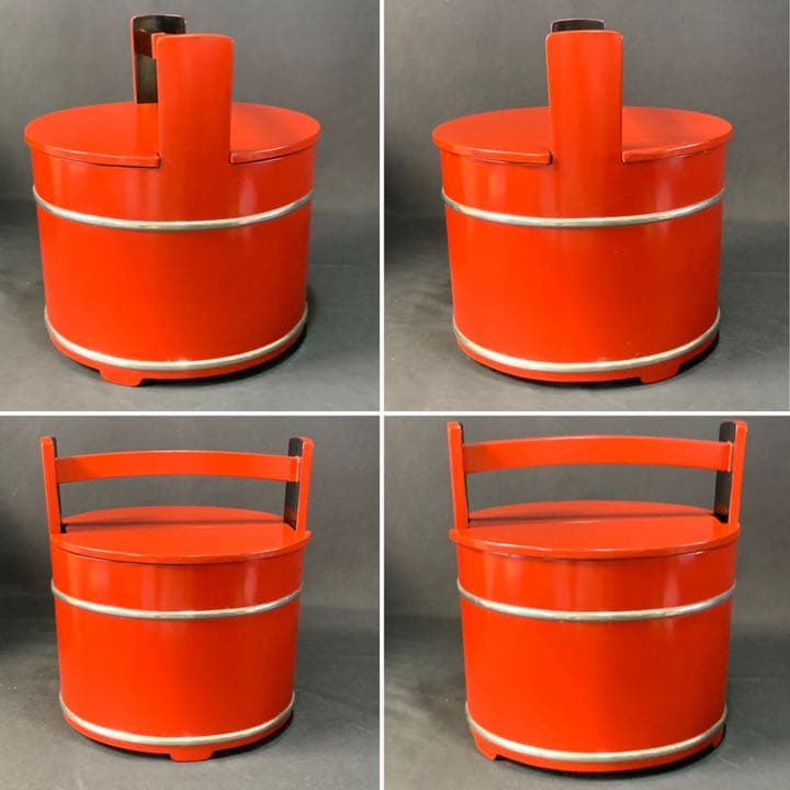 D868 送料無料 朱手桶 水指 秀岳造 共箱 茶室 茶道具 漆芸