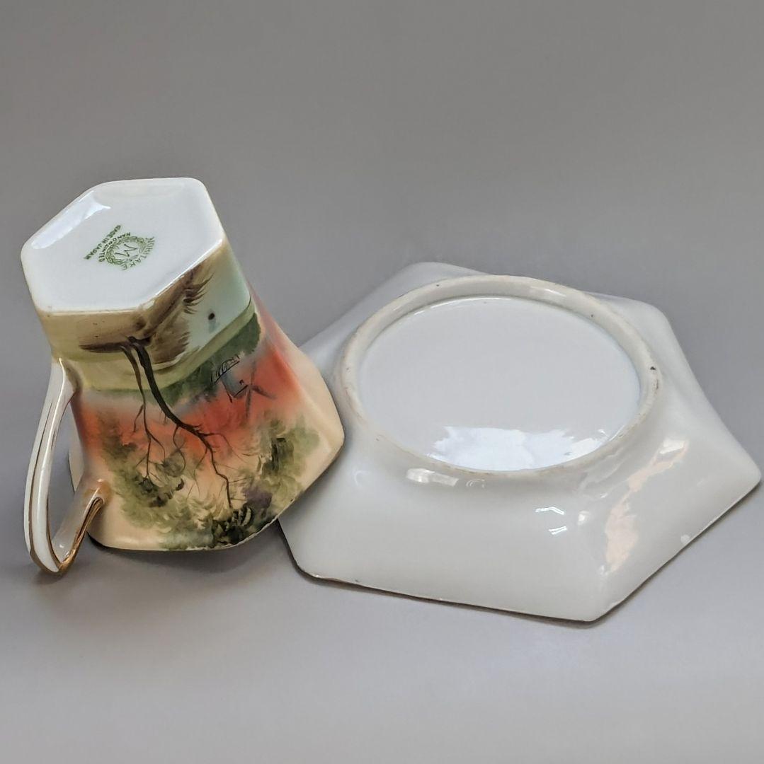 オールドノリタケ 金彩湖畔風景図 六角形ヘキサゴン キャビネット