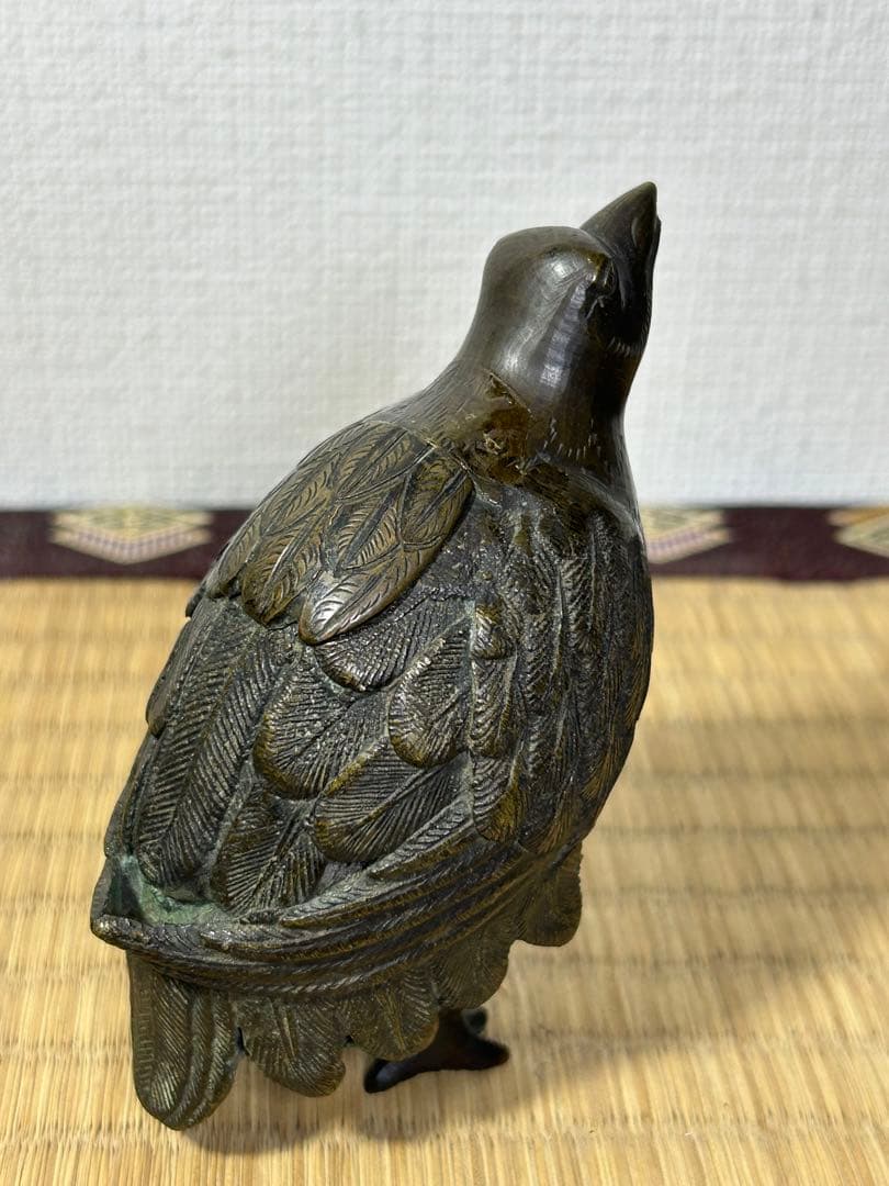 銅製　うづら　香炉　桐箱