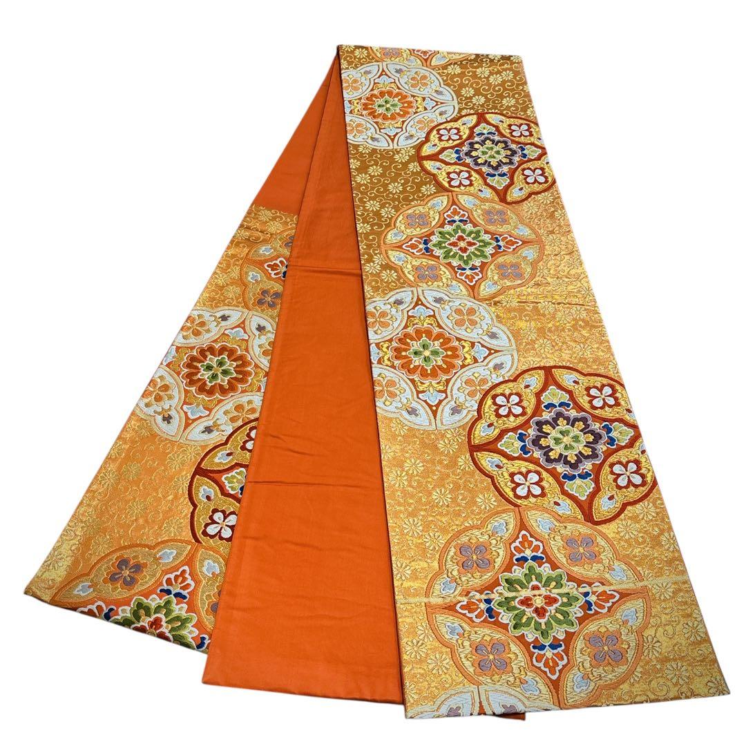 AA1袋帯 六通唐織華文柄 河合美術織物 金糸 八宝花 正絹 着物 - メルカリ