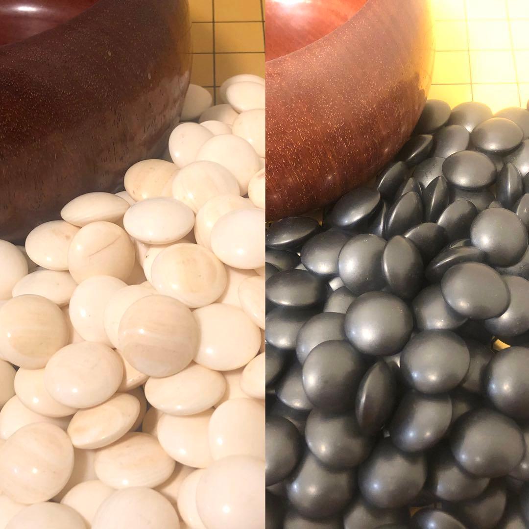 良品 高級碁笥・極厚蛤碁石セット　日向特製蛤碁石37号　那智黒 超特大平型碁笥