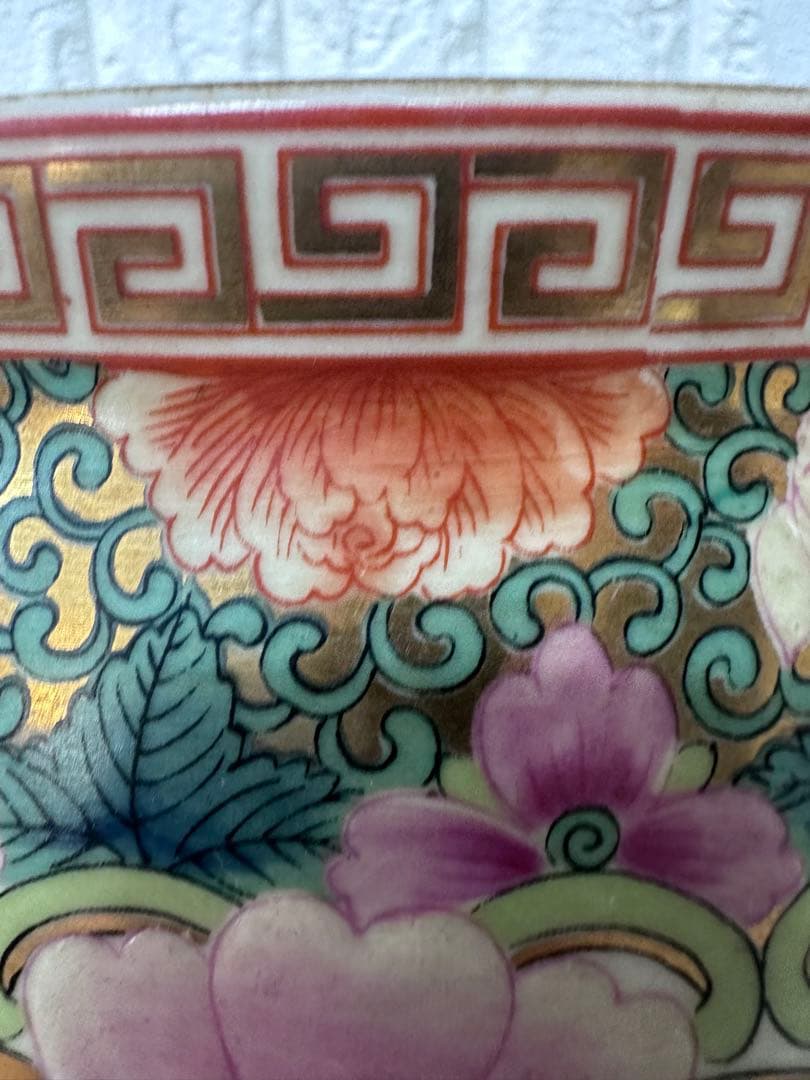 広東絵 粉彩 大花瓶 仕女図 花鳥 46cm 金彩 装飾壺　中国美術