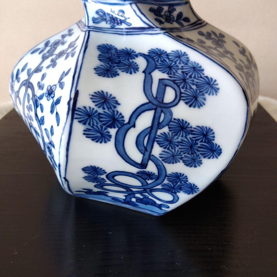 舘林源右衛門作　祥瑞手瓢型六角花瓶