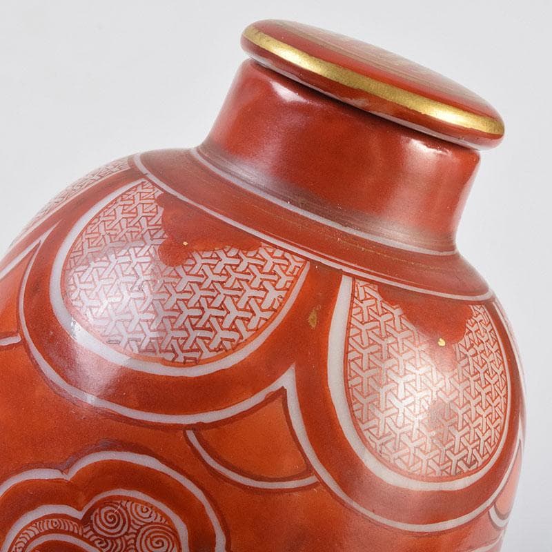 九谷焼 古九谷 赤絵 花鳥文 徳利 在銘 一對 時代箱付 V R9270