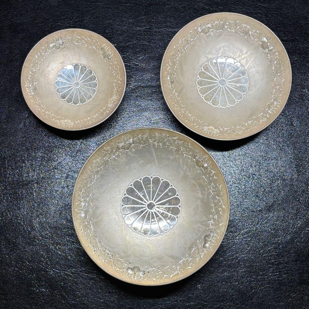 ☆金属工芸 純銀 盃3個セット！約315g！純銀刻印！箱付！☆