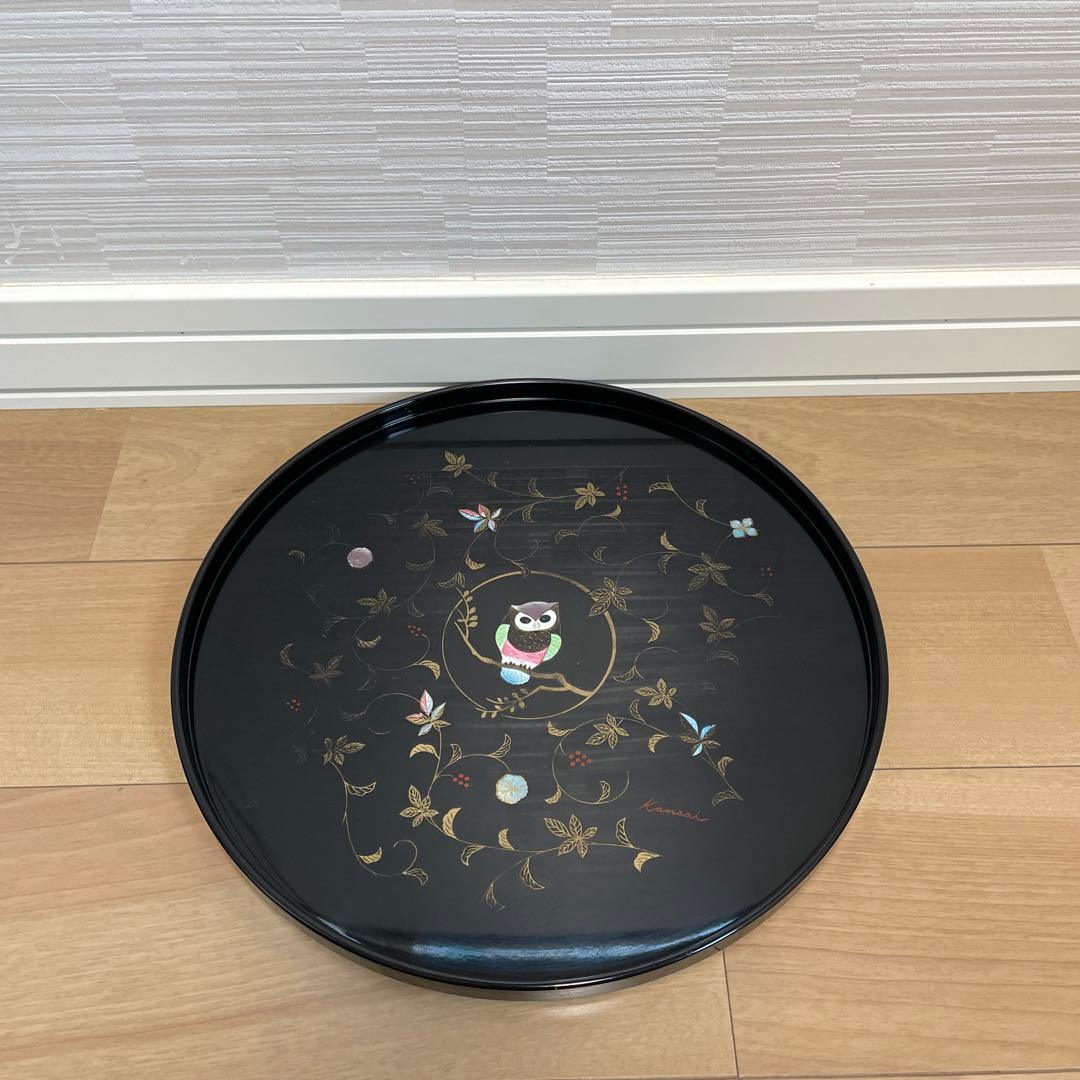 漆製 重箱 鶴と葉のデザイン 約20cm