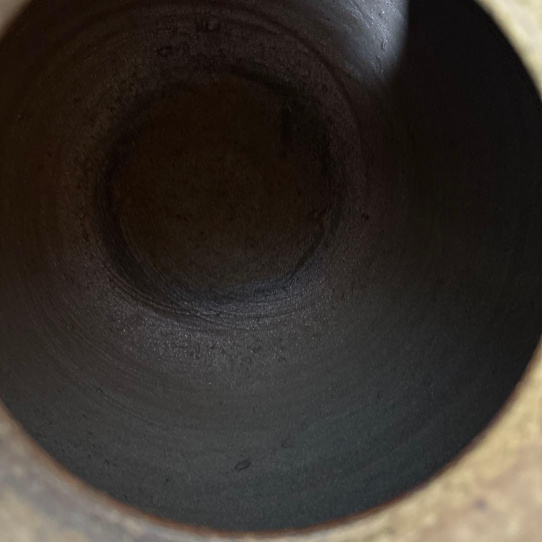 備前焼〕壺 茶色 球形 陶器広口 中村 勉作