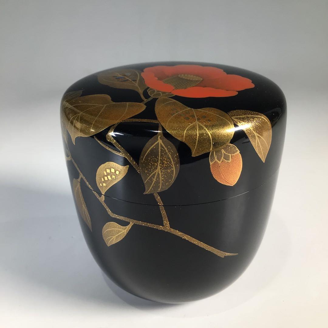 N727 棗 『輪島塗』『平野涛山作』『螺鈿』『椿蒔絵』『中棗』 共