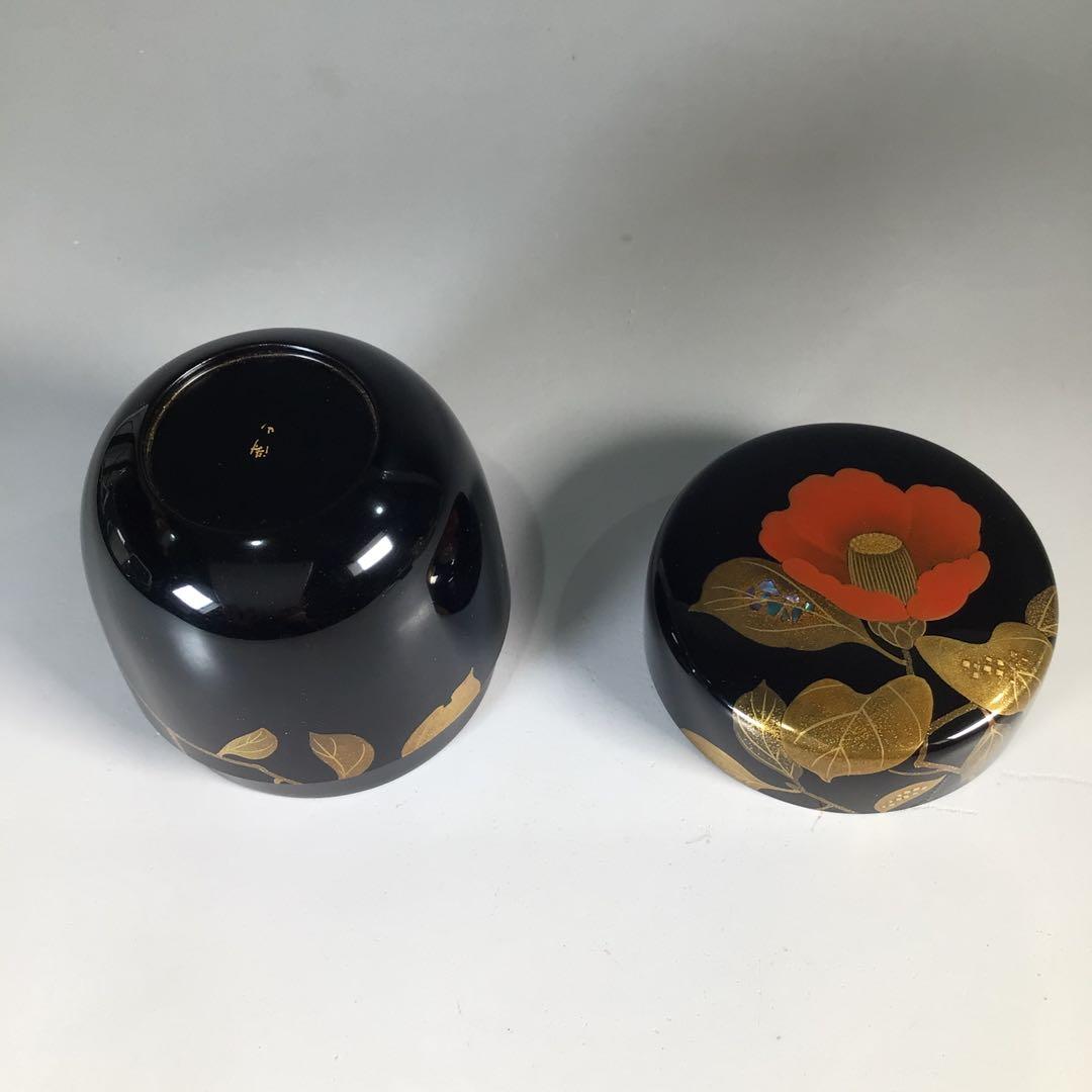 Ｎ７２７　棗　『輪島塗』『平野涛山作』『螺鈿』『椿蒔絵』『中棗』　共箱　茶道具