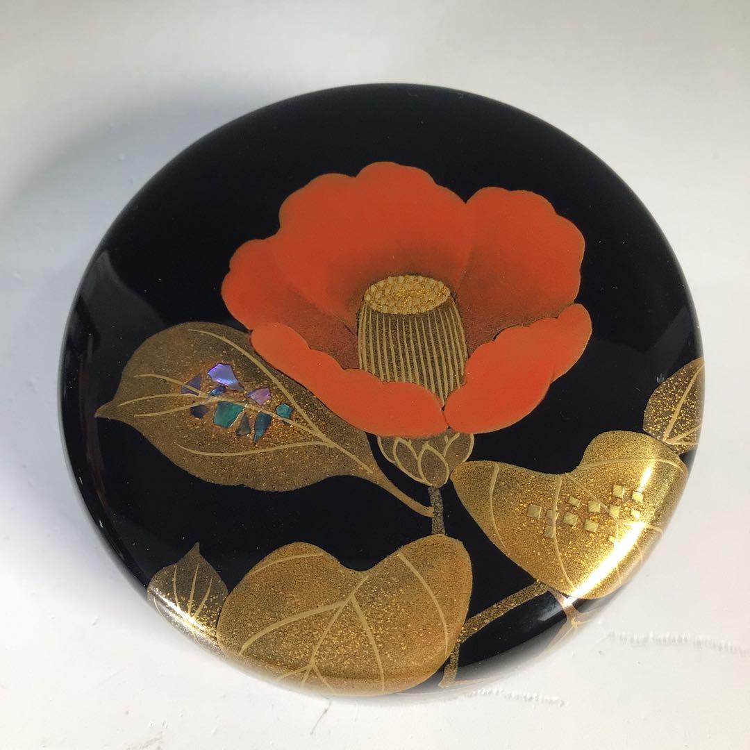 Ｎ７２７　棗　『輪島塗』『平野涛山作』『螺鈿』『椿蒔絵』『中棗』　共箱　茶道具