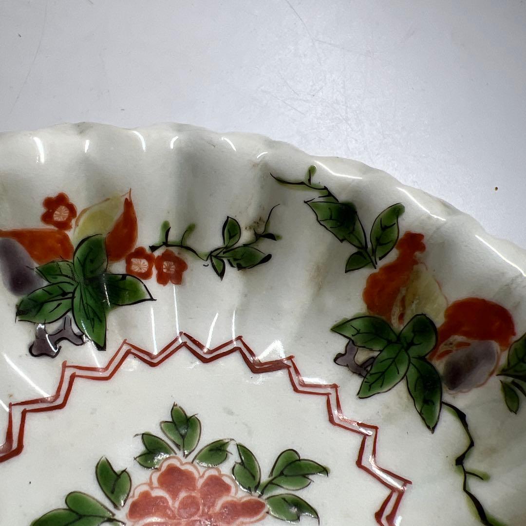 江戸中後期古伊万里赤絵花図 ギザギザ向付10客 木箱付